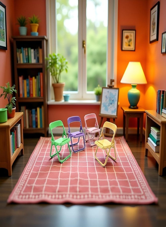 Qintreesify 5Pcs Multicolour Simulation Mini Folding Back Small Chair Model Dollhouse Doll House Miniature Plastic Scene Props for Micro Landscape Dollhouse Furniture Mini Chair Dollhouse Accessories (1/12) - Image 5
